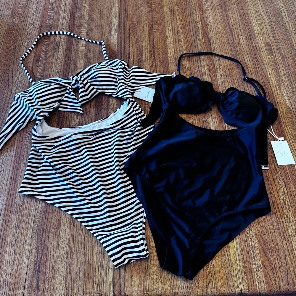Cupshe NEAT AS A PIN One Piece Padded Halter Swimsuit BUNDLE Size Small